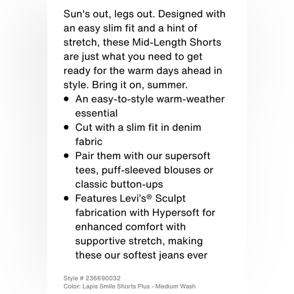 Levi's Mid Length Plus Size Short Size 20W - Picture 8 of 9